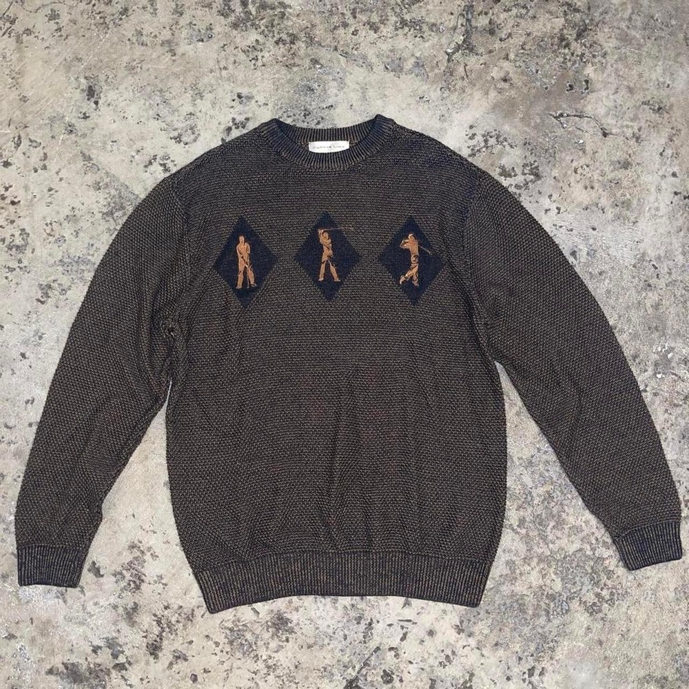 Cypress Links Mens Golf Sweater Brown Navy Blue Cotton Knit Pullover Golfers M